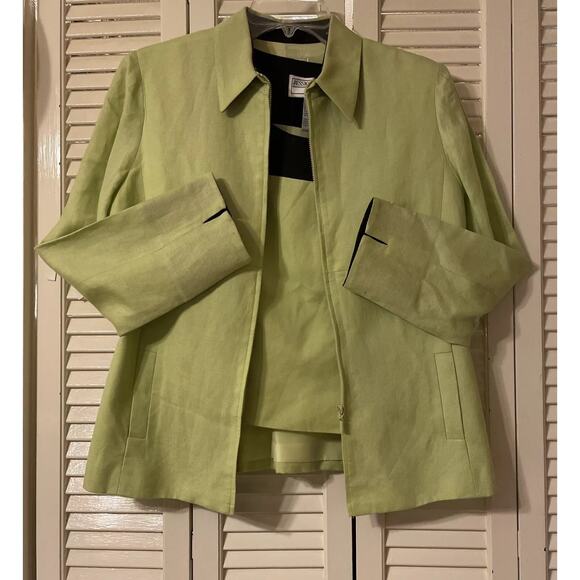 Vintage 2-Piece Linen Set 10P Lime Green Jacket Shell Garden Party Cottage - Picture 1 of 15